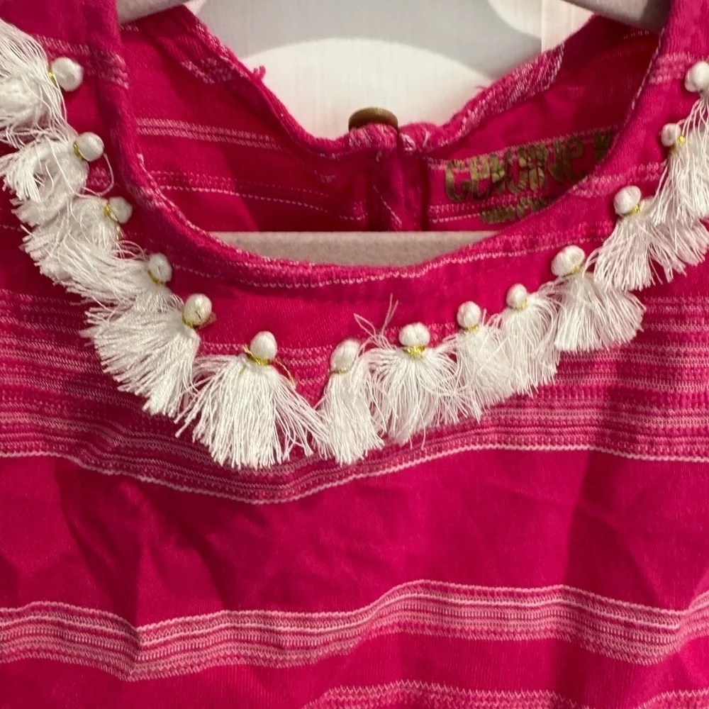 Genuine Kids by Osh Kosh Girls Pink & White Short Sleeve Top  Blouse w Tassels